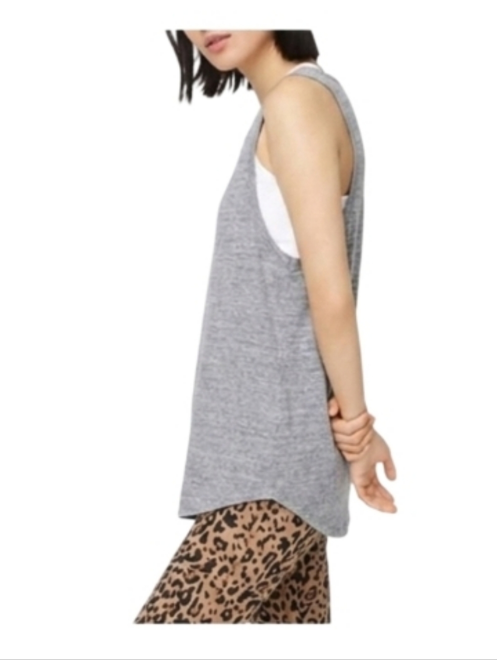 J CREW Weekend Longline Layering Textured Slub Cotton Grey Spring Tank Top